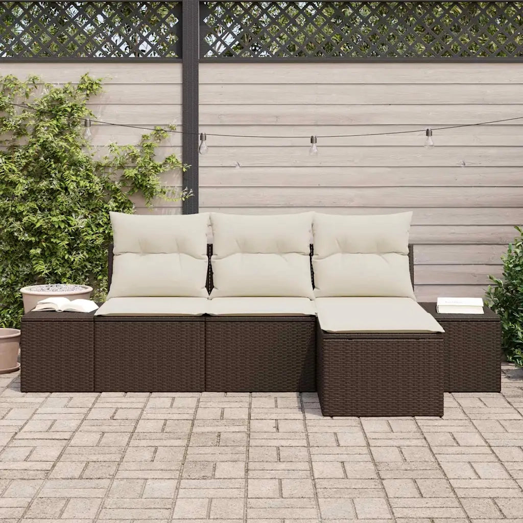 Set Divano da Giardino con cuscino 4 pcs Marrone polyrattan