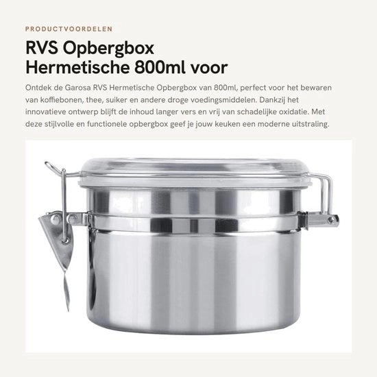 Contenitore di Stoccaggio 800ml - Contenitore di Cibo Eterno - Coperchio Translucido con Chiusura - Accessorio di Cucina - Conservazione di Diversi Alimenti - Contenitore di Alta Qualità in Acciaio Inossidabile