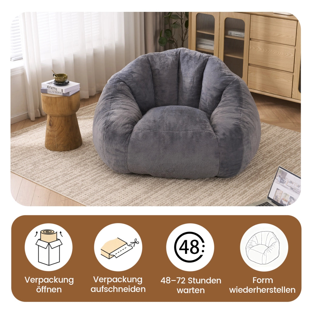 Poltrona pouf con schienale - design avvolgente per relax - in poliestere grigio