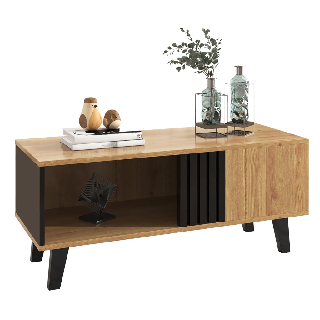 OKWISH Tavolino da Salotto Rettangolare con 3 Vani, Stile Moderno, per Soggiorno, 100×60×45 cm, Naturale e Nero