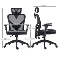 Sedia da Ufficio Ergonomica con Altezza Regolabile Supporto Lombare e Poggiatesta 66x61x106-116 cm  Nero