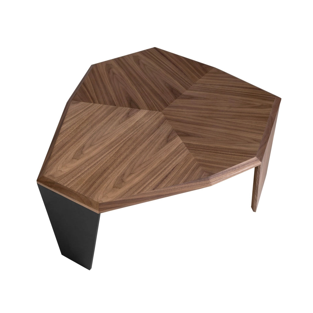 Tavolino asimmetrico in noce e pvc nero