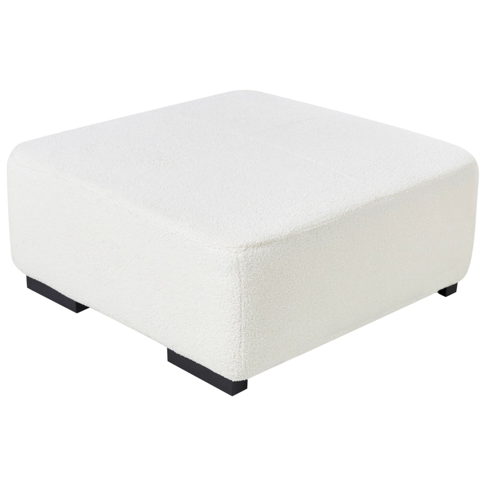 Divano angolare a L con cuscini 4 posti in tessuto bouclè bianco bianco sporco con ottomana versione a destra stile elegante moderno