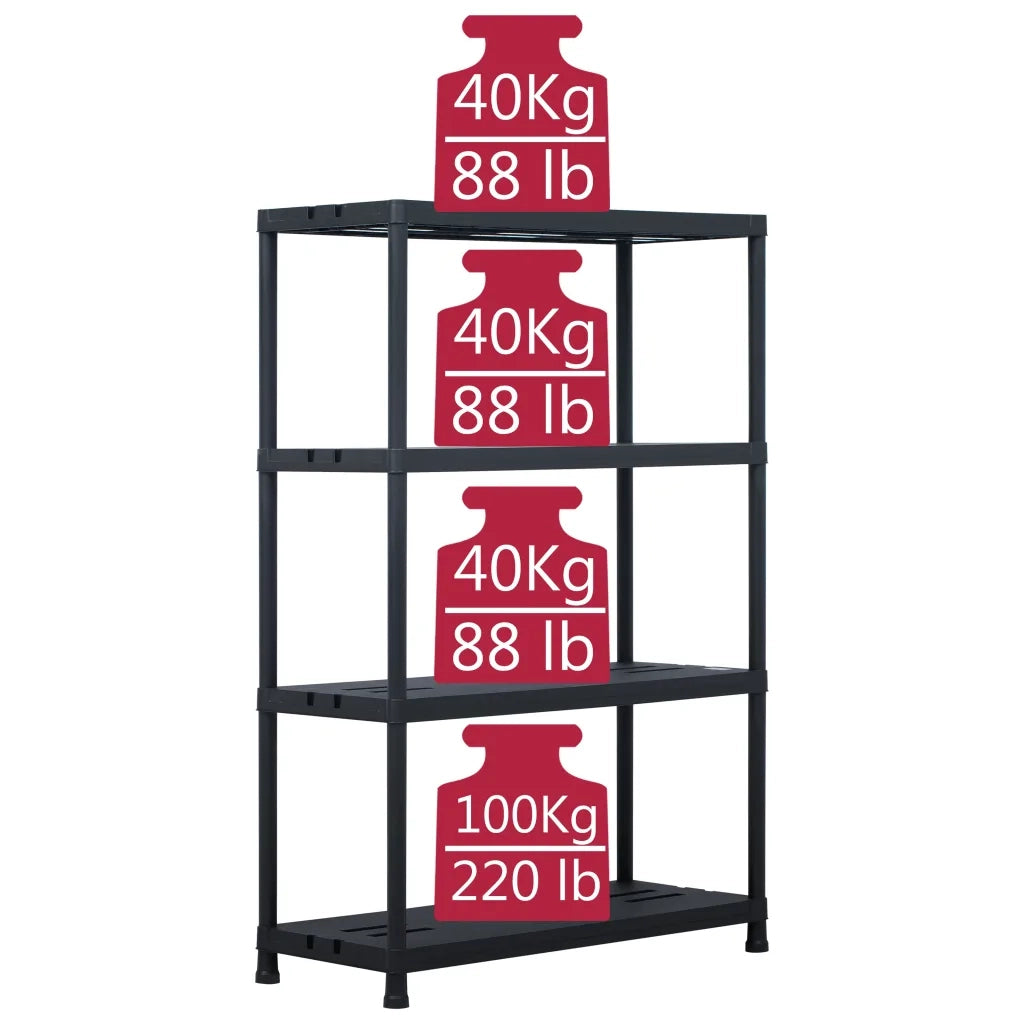 Scaffali 2 pz Nero 220 kg 90x40x138 cm in Plastica 276262