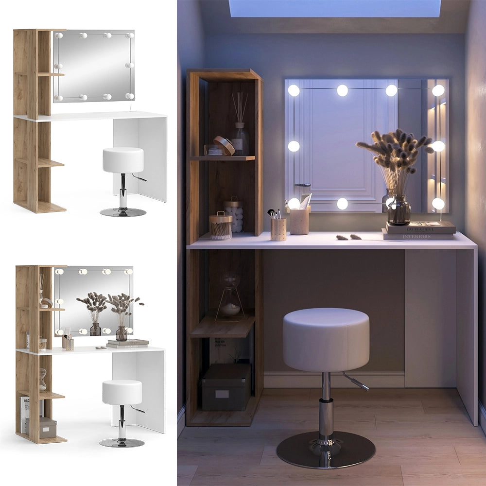 Vicco Tavolo da toilette Bianco/Sonoma 122.2 cm con illuminazione e sgabello