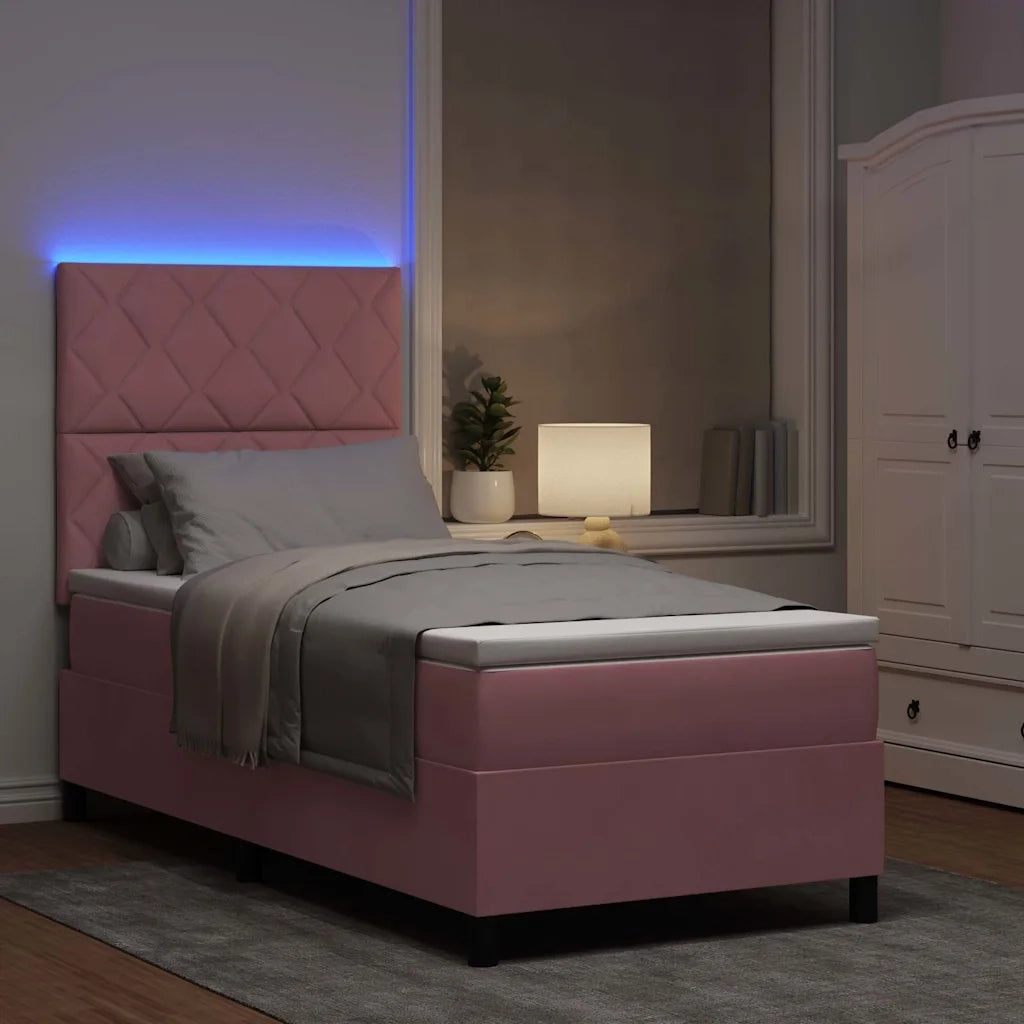 Letto a Sorgente LED con materasso Rosa 100 x 200 cm Velluto 3343363