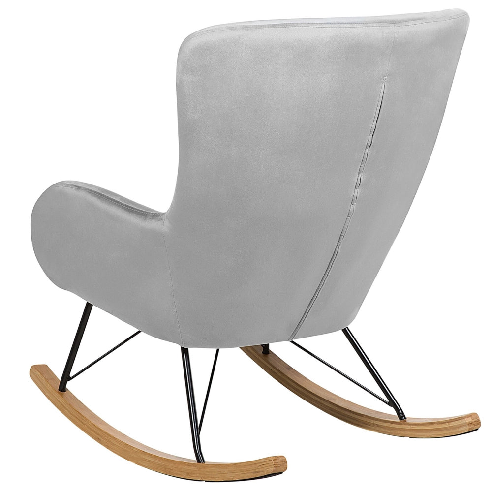Sedia A Dondolo Velluto Grigio Chiaro Gambe In Metallo Pattini In Legno Moderna