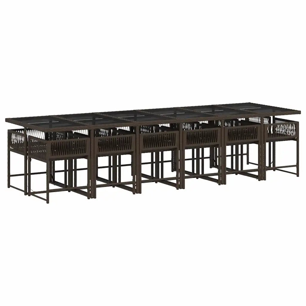 Set da Pranzo da Giardino 13pz con Cuscini Marrone Polyrattan 3211485