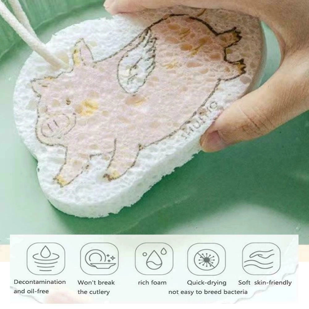Trade Shop - Spugna Magica Ecologica In Pasata Di Legno Pulizia Bagno Cucina A Forma Animali -