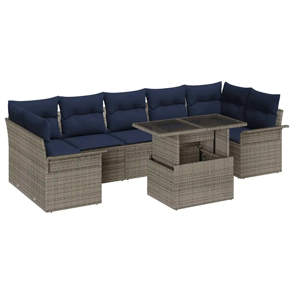 Set Divano da Giardino 8 pcs Grigio Rattan in Polipropilene