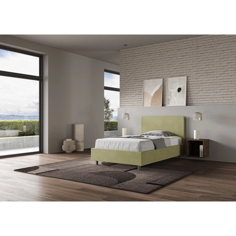 Letto imbottito Piazza e mezzo 110x210 cm Adele - Con rete,Microfibra,Tè verde