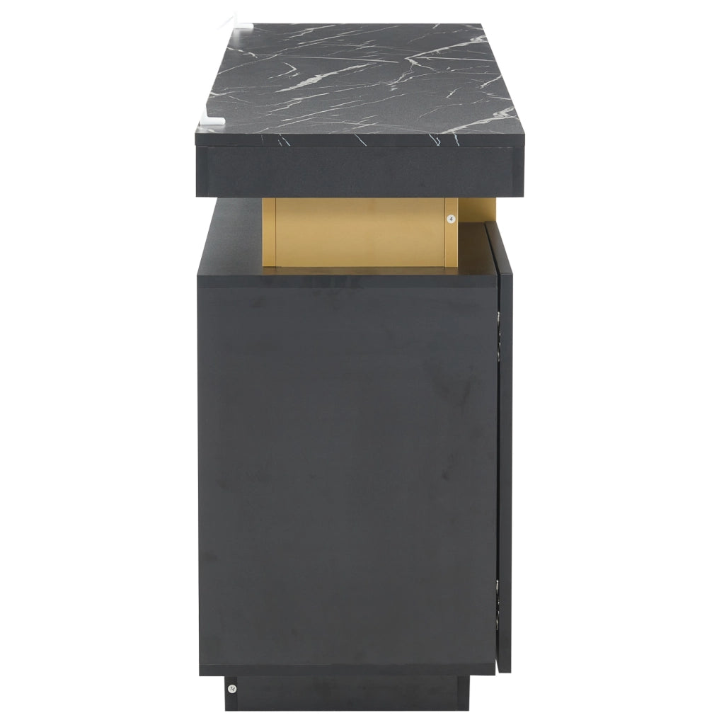 Credenza 140x38x70 cm nera e oro in pannello truciolare, 3 ante