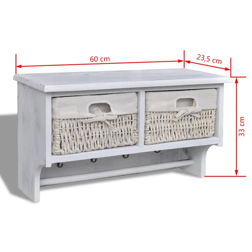 Mensola da Parete Bianca 60x23,5x33 cm in Legno di Paulownia 240792