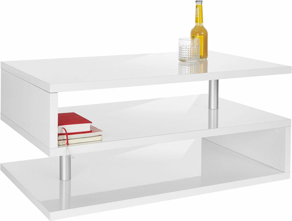 Tavolino a S con Ripiani a Giorno 90x41,5x55 cm Zeta Bianco Lucido