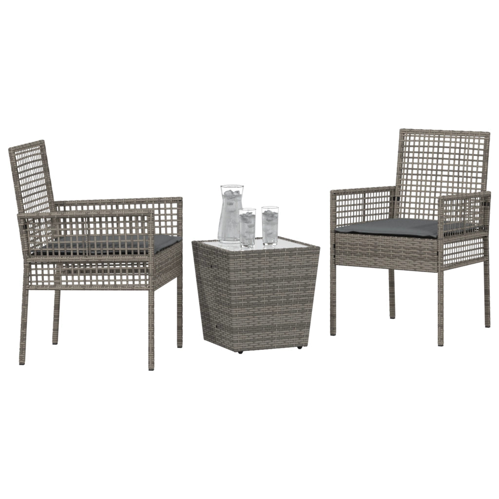 Set Bistro da Giardino 3 Pezzi con Cuscini Grigio in Polyrattan
