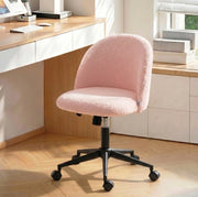 Sedia da ufficio rosa in teddy fleece girevole e regolabile con ruote