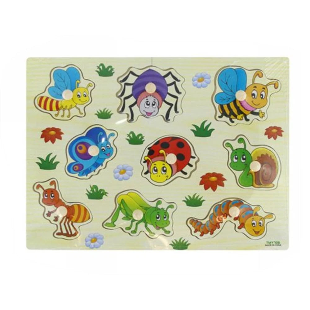 Trade Shop - Puzzle A Incastro Tema Insetti Gioco Educativo In Legno Per Bambini Con Pomelli 07535 -