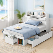 Letto singolo multifunzione 90x190 cm con porta USB e prese; bianco in MDF