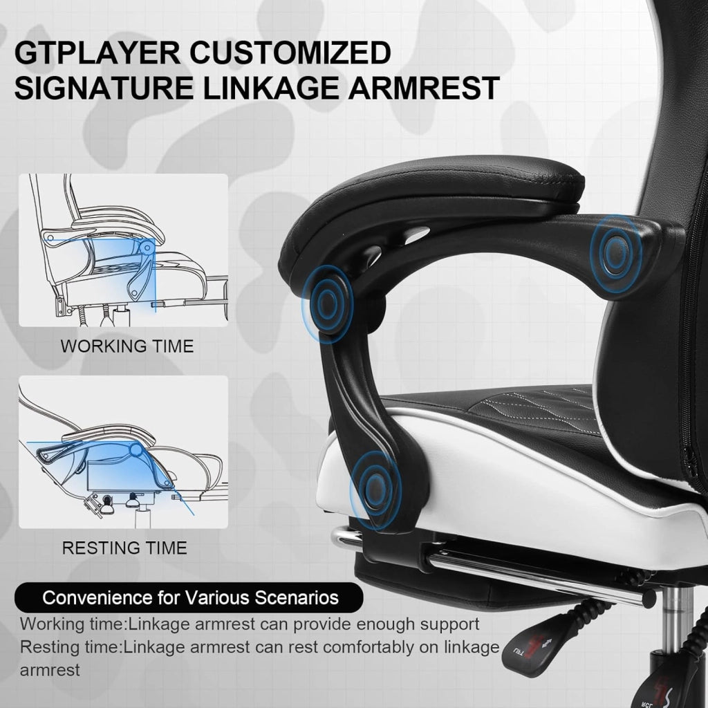 Sedia Gaming Ergonomica Sedia da Gaming Reclinabile con Schienale Regolabile, Poggiapiedi & Poggiatesta e Cuscino Lombare per Youtube Livestreaming Playstation bianco