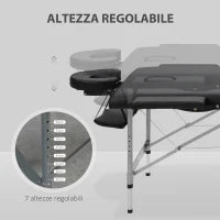 Lettino per Massaggio Portatile e Pieghevole con Altezza Regolabile e Seduta Imbottita, 186x71x62-83 cm, Nero