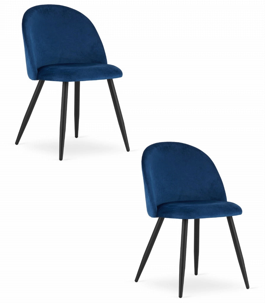 Valora Bello Chair Navy Blue Velvet Black Legs Set di 2