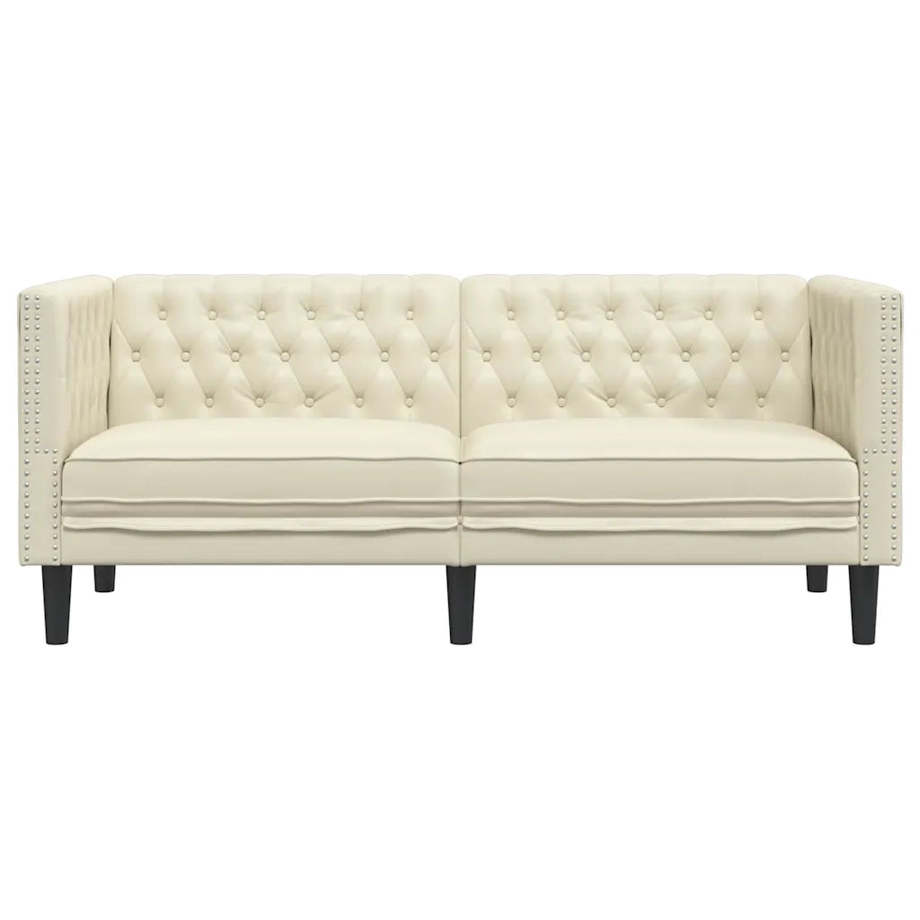 Divano Chesterfield a 2 Posti Crema in Similpelle 372660