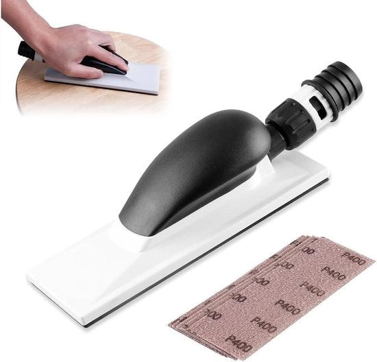 Blocco abrasivo con aspirazione e 5 strisce abrasivi - 200 x 70 mm - abrasione senza polvere - pannelli di gesso e finitura di legno - macchina abrasiva manuale con 51 fori.