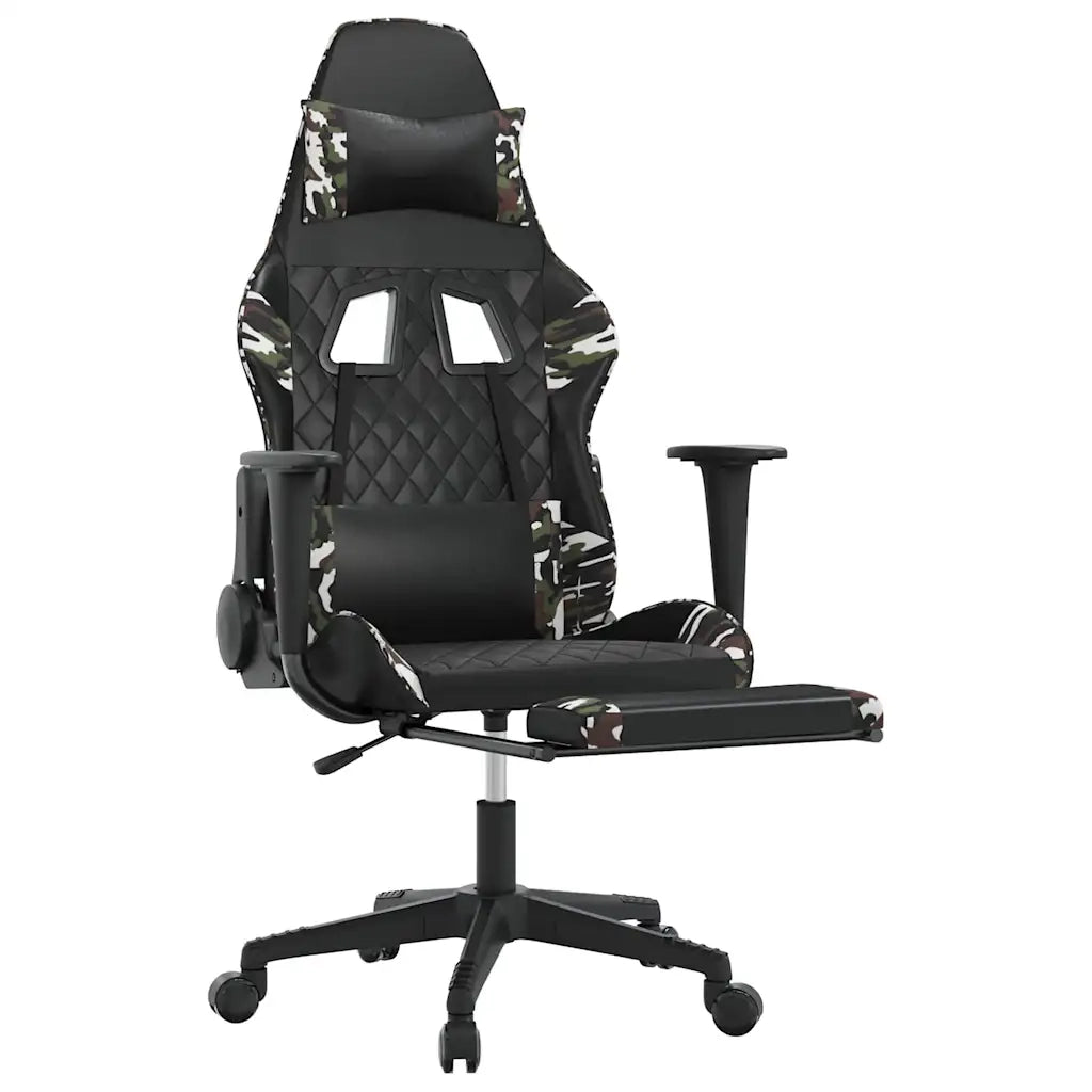 Sedia Gaming | Sedia da e-sports Massaggio Poggiapiedi Nero e Mimetico Similpelle