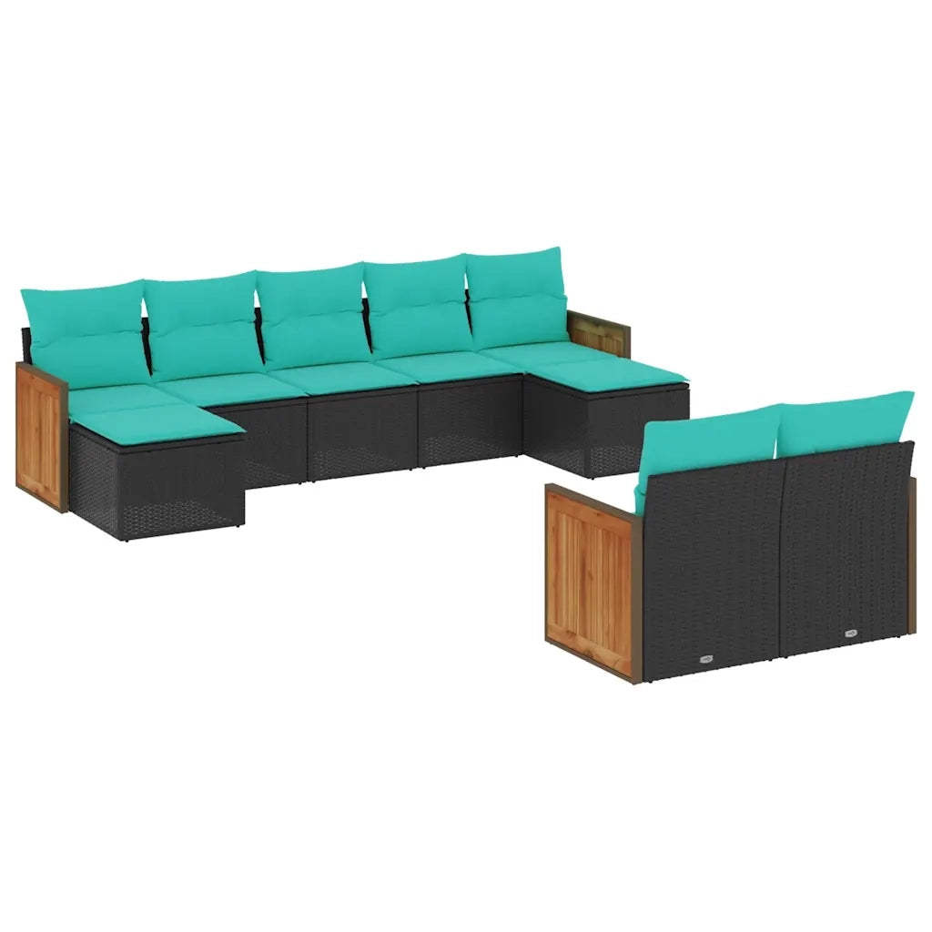 Set Divani da Giardino 9 pz con Cuscini Nero in Polyrattan 3228080