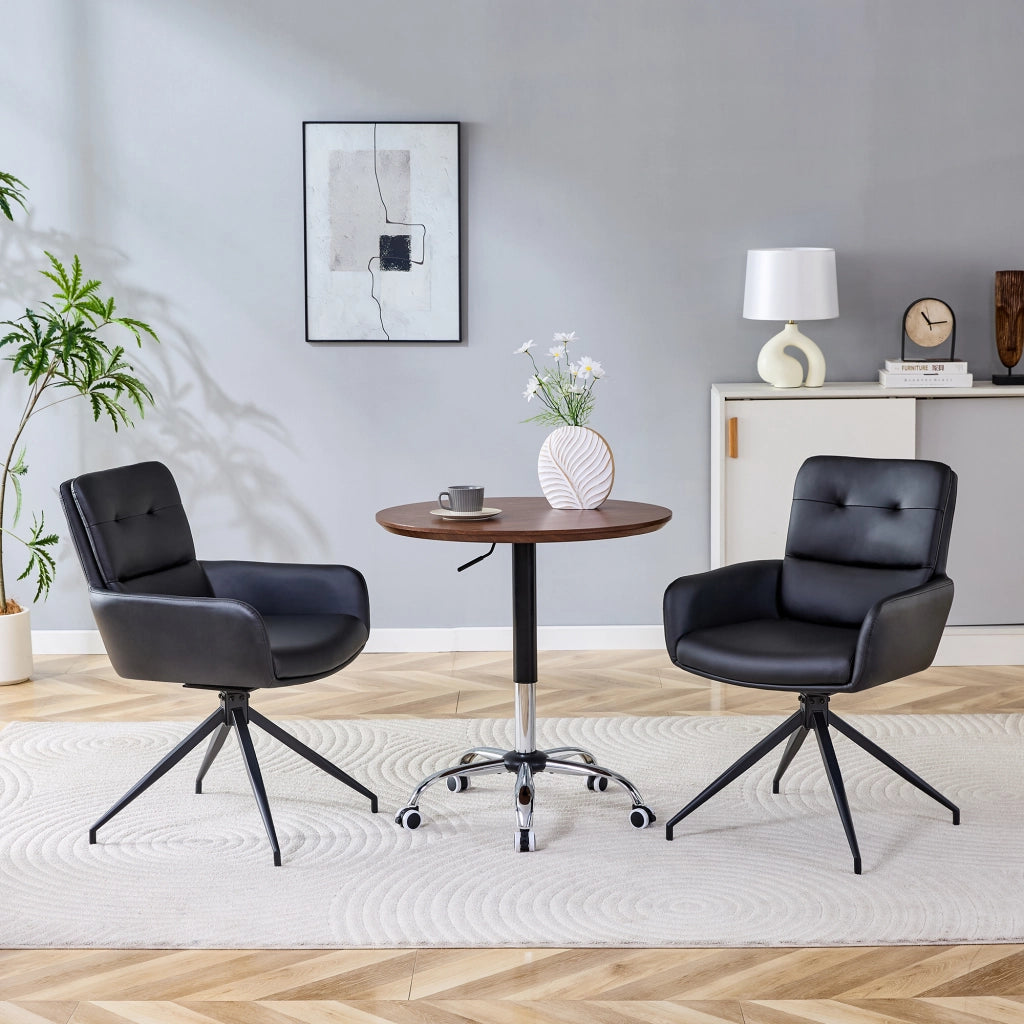 Sedia da pranzo girevole a 360° in PU nero; schienale con bottoni; per sala da pranzo e zona relax; 74.5 × 56.0 × 51.5 cm