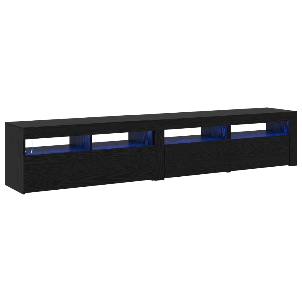 Mobile TV  2 pz con luci LED in rovere nero e legno ingegnerizzato