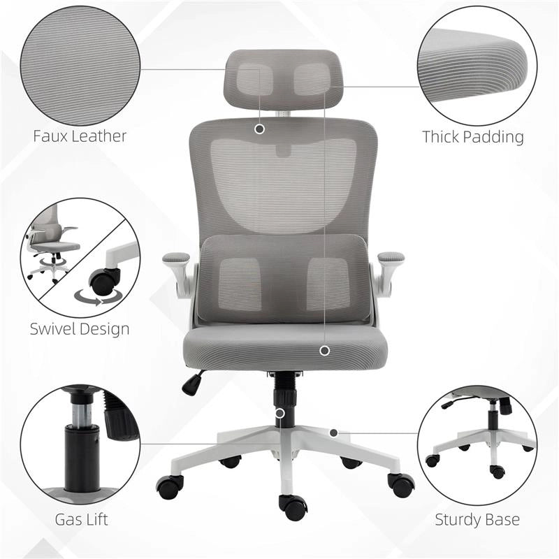 SEDIA DA UFFICIO ERGONOMICA AD ALTEZZA REGOLABILE CON POGGIAPIEDI E POGGIATESTA, 60X59X114-122 CM, GRIGIO