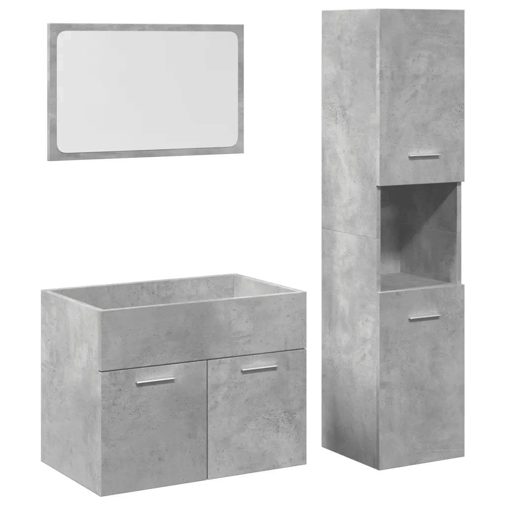 vidaXL Set Mobili da Bagno 3 pz Grigio Cemento in Legno Multistrato