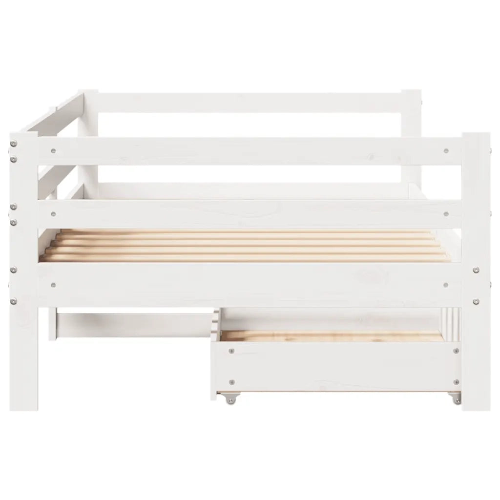 Dormeuse con Cassetti Bianco 90x200 cm Legno Massello di Pino 3302048