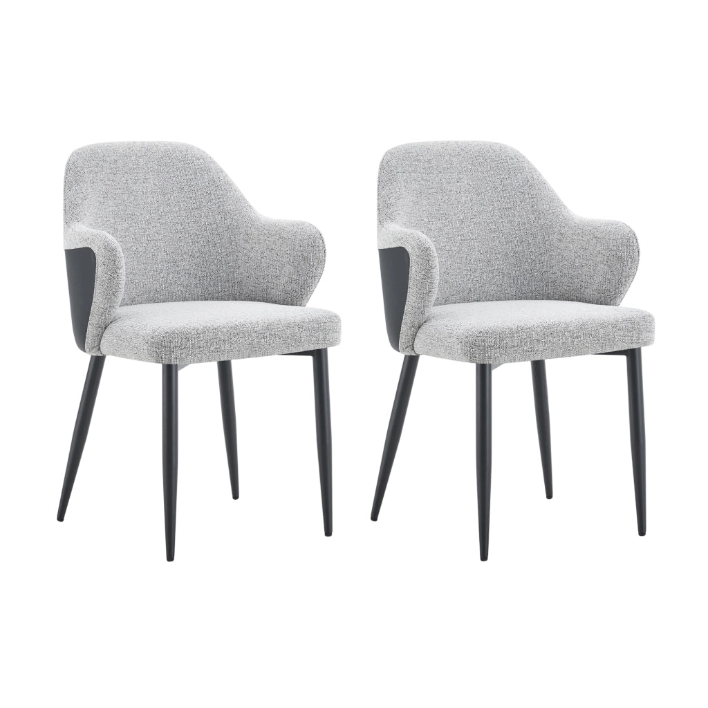 Set di 2 sedie da pranzo 83 cm con schienale avvolgente in tessuto e metallo grigio nero