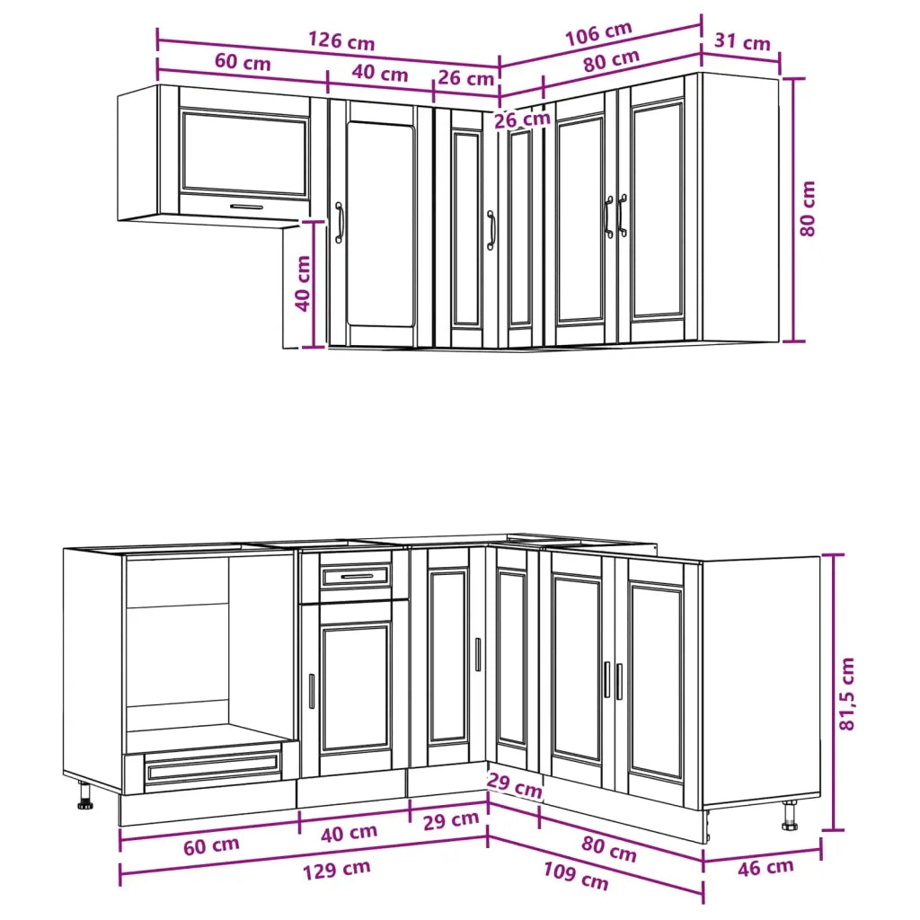 Unità Cucina PORTO 8 pcs Nero Legno ingegnerizzato 3438412