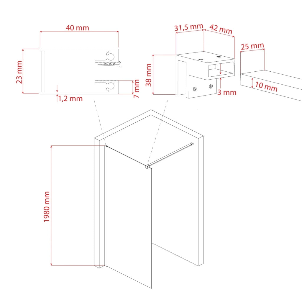 Parete doccia 90 CM in vetro trasparente 8mm mod. Walk in Lato H198