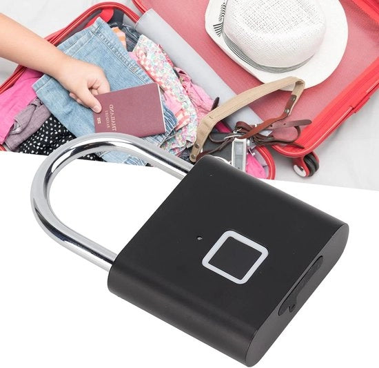 Slot di sicurezza per impronte digitali 0.5S - Rilascio automatico - Impermeabile - Memorizza 10 impronte - Interfaccia USB - Portatile - Utilizzo in camera da letto o soggiorno - Nero.