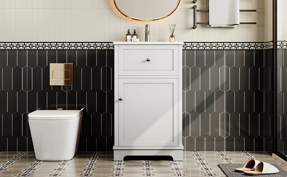 Mobile sottolavabo con lavabo integrato 1 cassetto e ripiano regolabile in MDF e ceramica bianco 51 × 46 × 87 cm