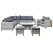 Set da giardino in rattan sintetico 9 posti divano angolare da esterno con tavolo cuscini grigio