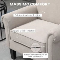 Poltrona d'Arredo in Stile Nordico con Braccioli, in Legno e Poliestere, 79x78x87 cm, Grigio e Marrone