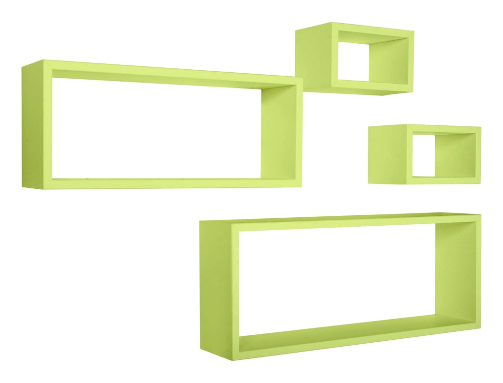 Set 3 Mensole Cubo da Parete Quadrato e Rettangolare in Fibra di Legno Merlino Verde
