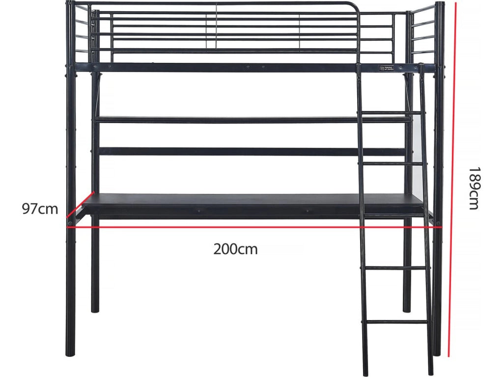 Letto a soppalco "Alona" - 90 x 190 cm - Nero