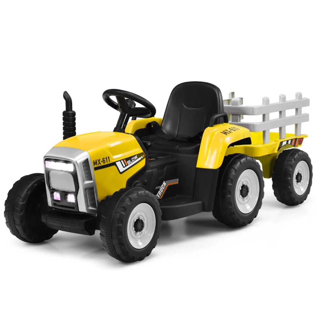 Trattore elettrico con rimorchio 135 x 51 x 53 cm 3 velocità Bluetooth atmosfera accogliente PP giallo 20_0014475