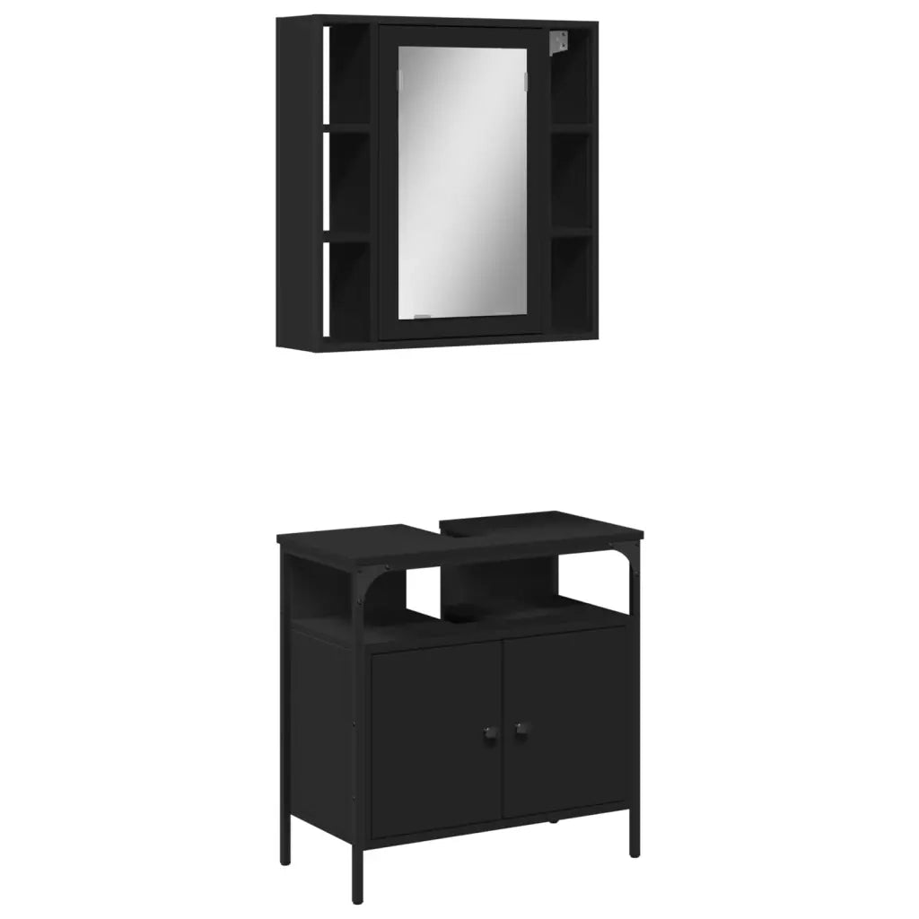 Set Mobili da Bagno 2 pz Nero in Legno Multistrato