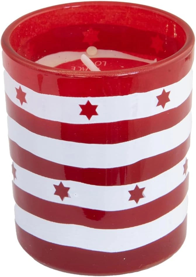 Set 4 Candele in Vasetto con Decorazioni Bianche e Rosse – Pois, Righe e Cuori – 5,5 x 5,5 x 6,5 cm