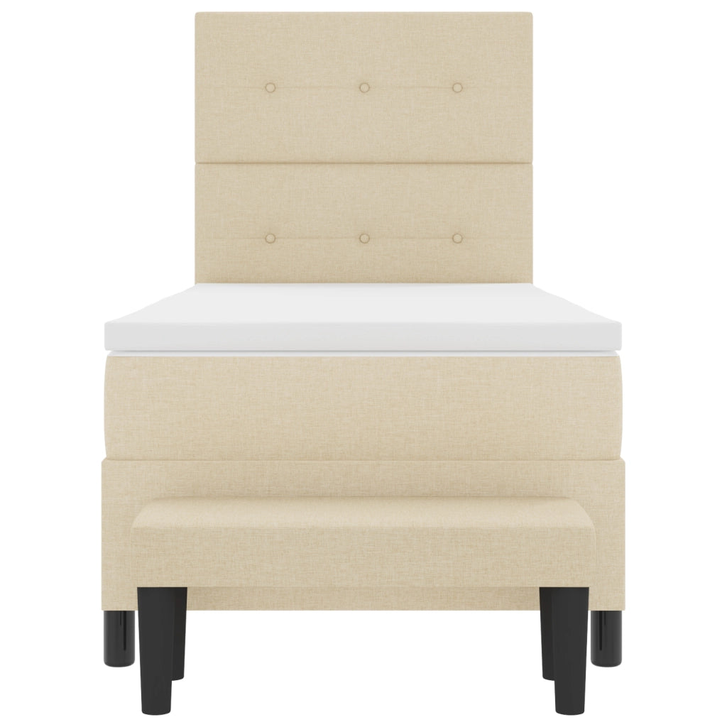 Letto Box Spring con Materasso e Panchina Crema 100x200 cm Tessuto