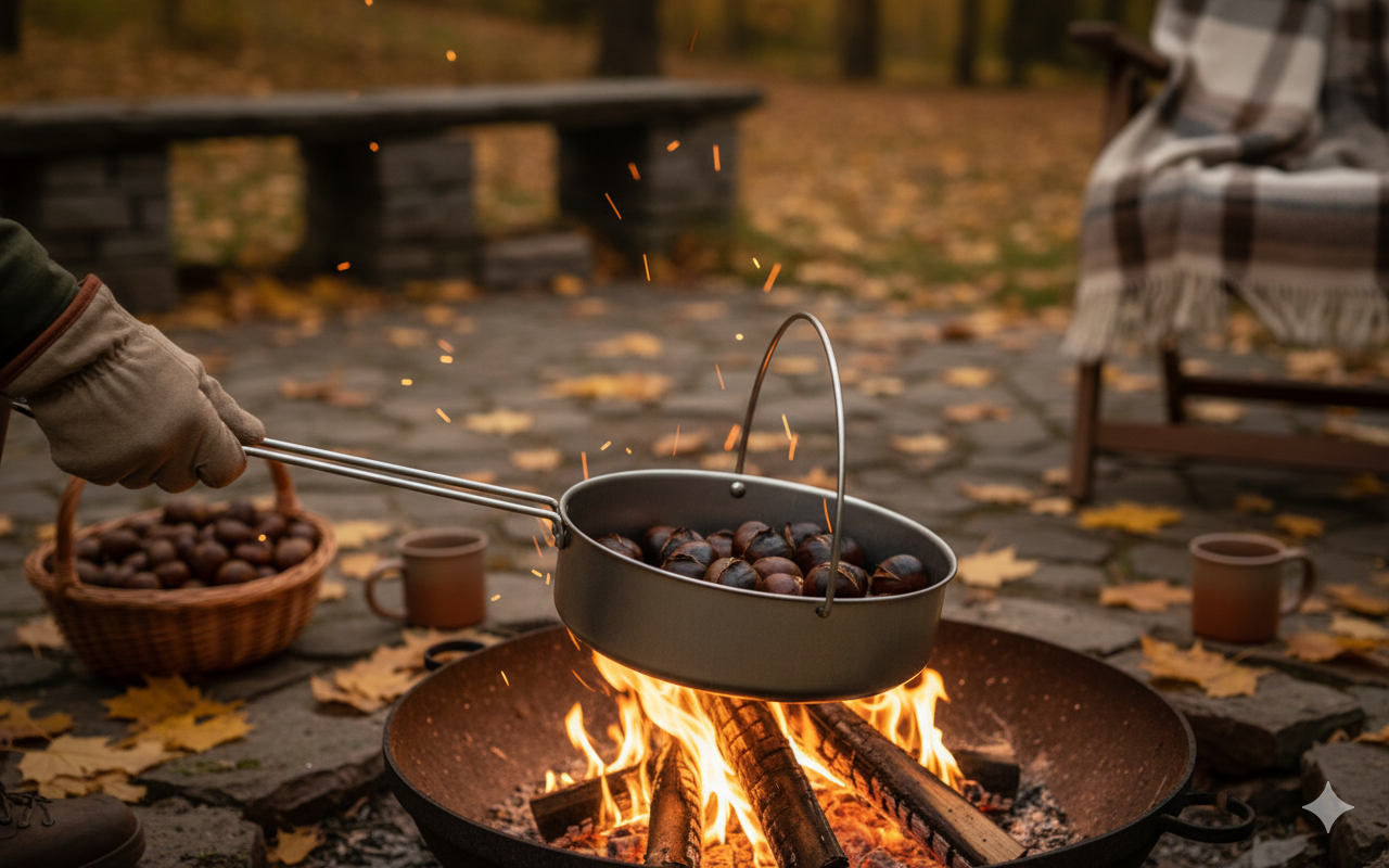 Padella per Castagne Ø32 cm con Manico e Gancio in Acciaio