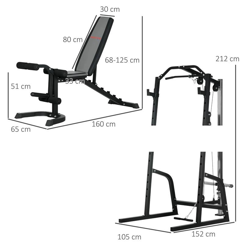 POWER TOWER MULTIFUNZIONE CON PANCA PER ADDOMINALI E PORTA BILANCIERE REGOLABILE, NERO