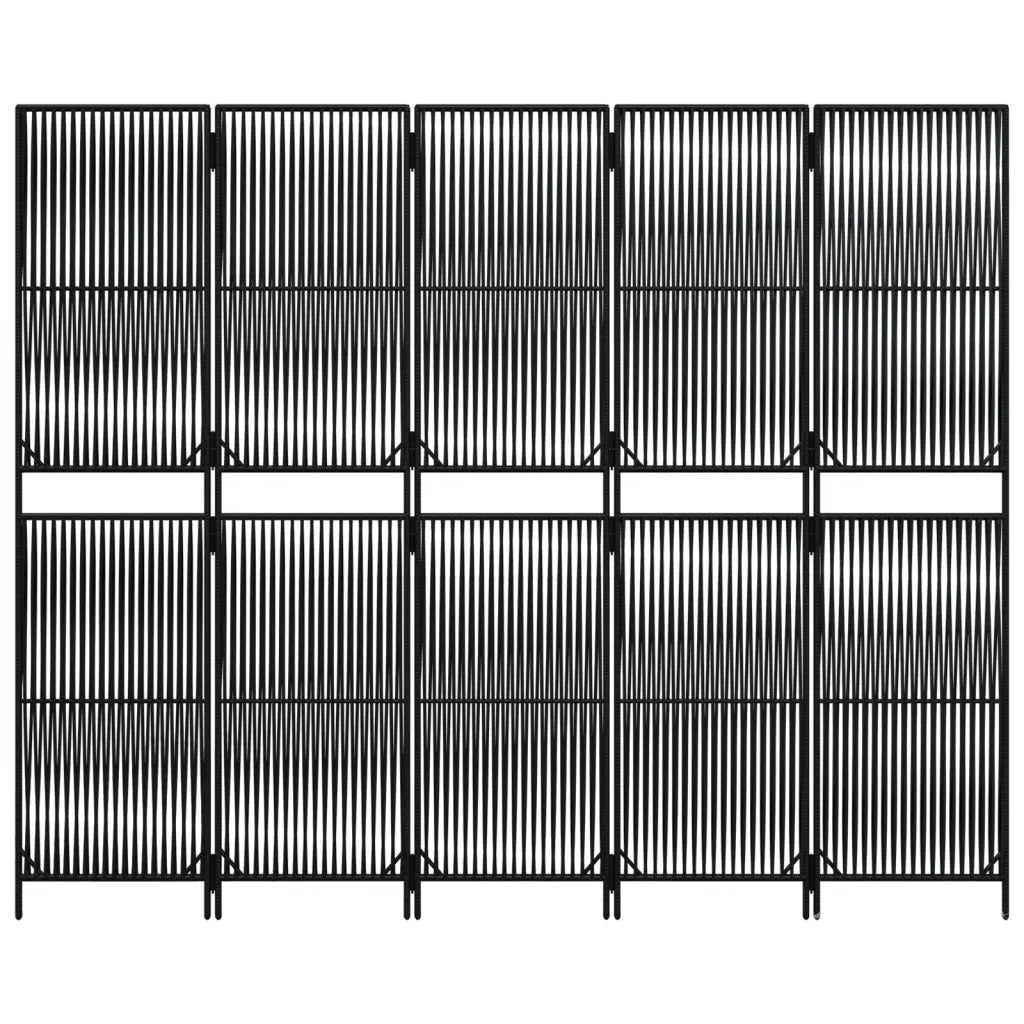 vidaXL Divisorio per Ambienti a 5 Pannelli Nero in Polyrattan